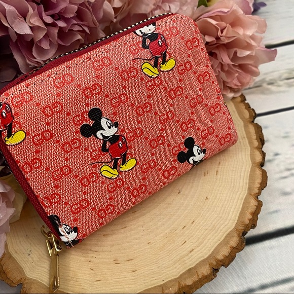 Red Mickey Mouse Vegan Leather Zippered Wallet - Picture 3 of 10